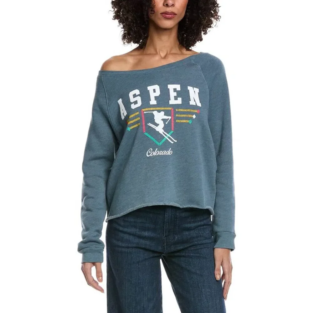 Prince Peter Womens  Aspen Colorado Cropped Sweatshirt, Blue